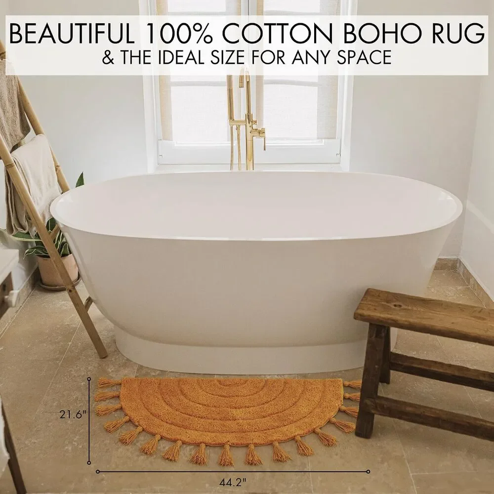 Boho Mustard Yellow Bath Mats (set) 100% Cotton KIBAGA Tufted Kitchen Home Decor